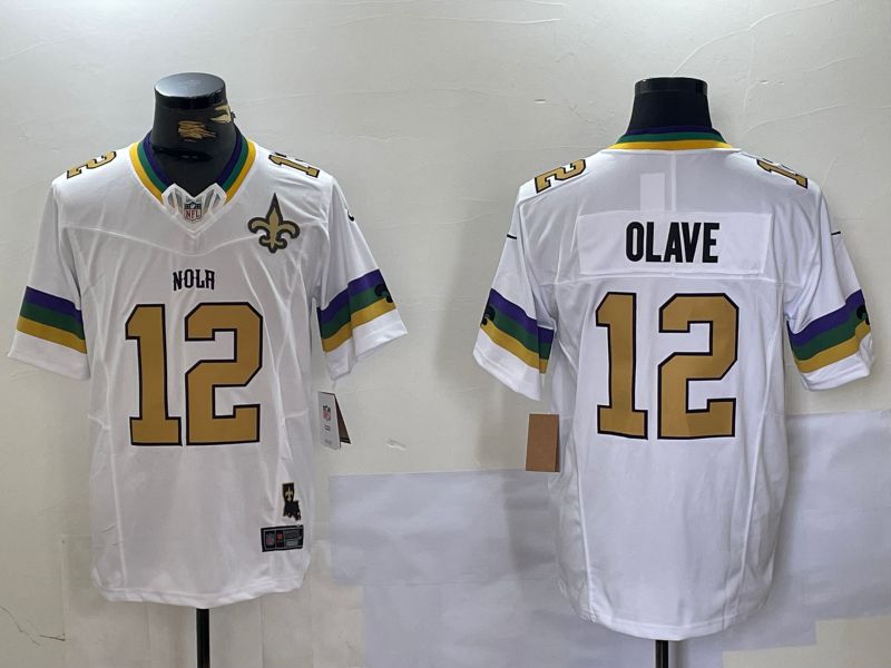 Men New Orleans Saints 12 Olave White Three generations 2024 Nike Vapor Limited NFL Jersey style 3
